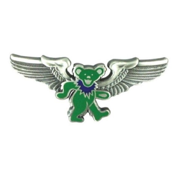 New Green Bear Grateful Dead Pin Deadhead Pilot Wings Licensed Hippie Airplane - Picture 1 of 3